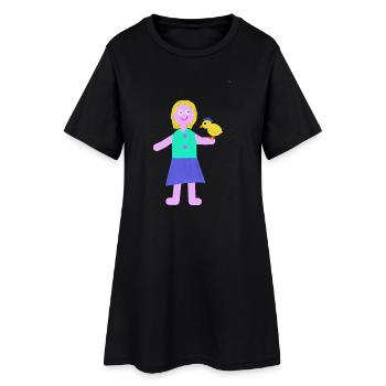 Lächelndes Mädchen Küken Huhn - Frauen T-Shirt-Kleid - Schwarz - Vorne