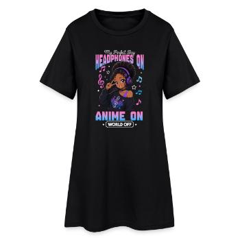 Anime and Music Chibi Black Girl - Women’s T-Shirt Dress - black - Front