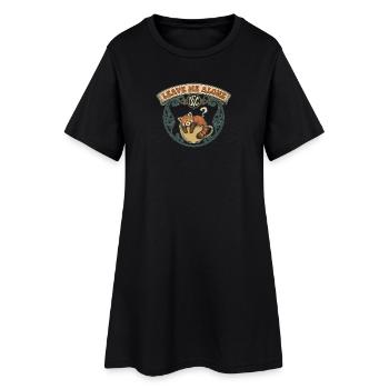 Katze in Vintage-Tasse, lass mich in Ruhe - Frauen T-Shirt-Kleid - Schwarz - Vorne
