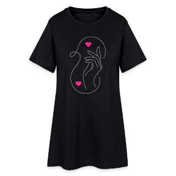 Zarte Liebe: Hände & Herzen Design - Frauen T-Shirt-Kleid - Schwarz - Vorne