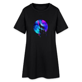 Heulender Wolf Vollmond - Geschenk - Space Galaxie - Frauen T-Shirt-Kleid - Schwarz - Vorne
