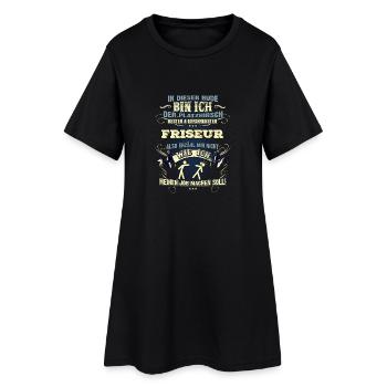 Edles Berufe-Shirt für den Friseur - Frauen T-Shirt-Kleid - Schwarz - Vorne