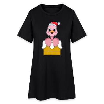 Chapeau de Noël flamant rose - Robe T-shirt Femme - noir - Devant