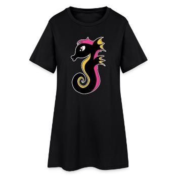 Hippocampe néon en fleurs - Robe T-shirt Femme - noir - Devant