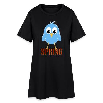 Cute spring bird with big eyes - Women’s T-Shirt Dress - black - Front