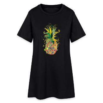 Bunte Ananas – kreative Frucht im Graffiti-Stil - Frauen T-Shirt-Kleid - Schwarz - Vorne