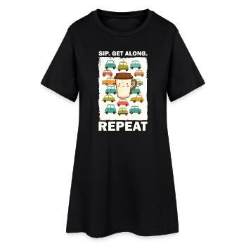 Verspielte Kaffeetasse mit Autos - Frauen T-Shirt-Kleid - Schwarz - Vorne