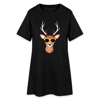 Reh mit Sonnenbrille - Frauen T-Shirt-Kleid - Schwarz - Vorne