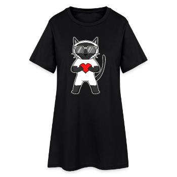 Chat siamois avec lunettes de soleil et cœur - Robe T-shirt Femme - noir - Devant