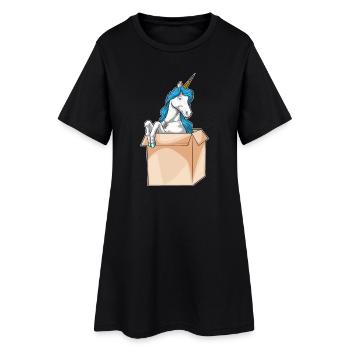 Einhorn Karton - Frauen T-Shirt-Kleid - Schwarz - Vorne