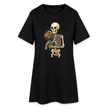 Squelette avec bouquet de fleurs - Robe T-shirt Femme - noir - Devant