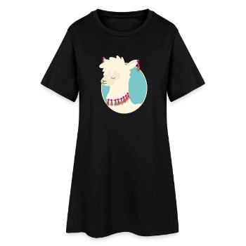 Lama - Frauen T-Shirt-Kleid - Schwarz - Vorne