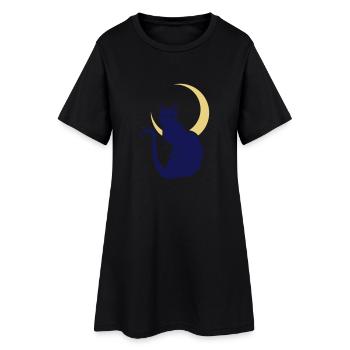 Night Cat - Frauen T-Shirt-Kleid - Schwarz - Vorne