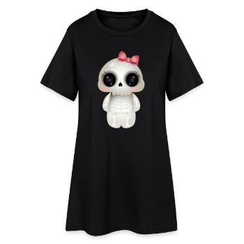 cute skull with pink bow - Women’s T-Shirt Dress - black - Front
