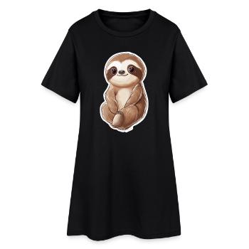 Faultier - Frauen T-Shirt-Kleid - Schwarz - Vorne