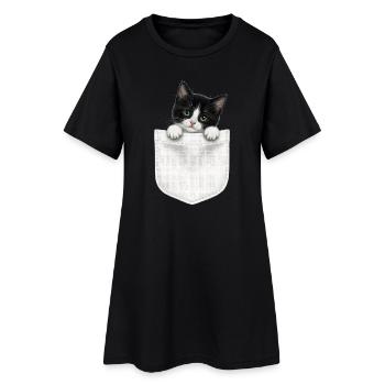 Cat Pocket jette un coup d’œil à un chat mignon dans la poche - Robe T-shirt Femme - noir - Devant