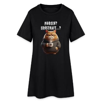 Chat du matin agacé avec un motif de café - Robe T-shirt Femme - noir - Devant