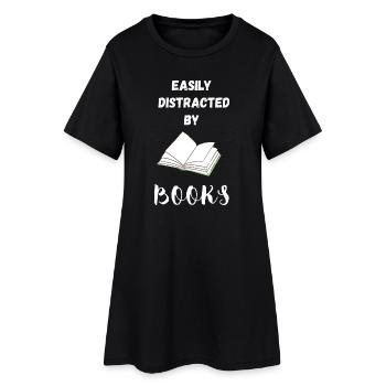 Leicht von Büchern abgelenkt - Frauen T-Shirt-Kleid - Schwarz - Vorne