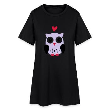 Eule - Frauen T-Shirt-Kleid - Schwarz - Vorne