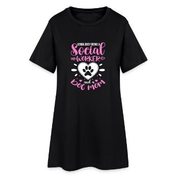 Kinda Busy Being a Social Worker and Dog Mom - Frauen T-Shirt-Kleid - Schwarz - Vorne