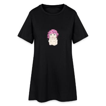 Katze mit Lockenwickler - Frauen T-Shirt-Kleid - Schwarz - Vorne
