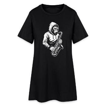 Ape in Hoodie Saxophone Design - Women’s T-Shirt Dress - black - Front