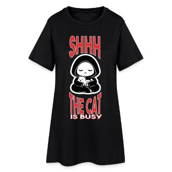 Chat Occupé Schhh Die Katze ist beschäftigt - Frauen T-Shirt-Kleid - Schwarz - Vorne