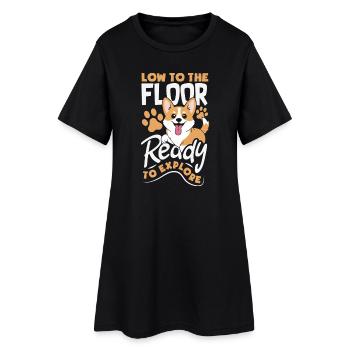 Pattes courtes, silhouette haute, corgi - Robe T-shirt Femme - noir - Devant