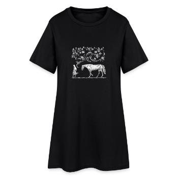 maedchen_und_pferd_weiss_spitze - Frauen T-Shirt-Kleid - Schwarz - Vorne