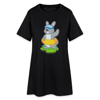 Bunny Swimming Swim Ring Summer - Women’s T-Shirt Dress - black - Front
