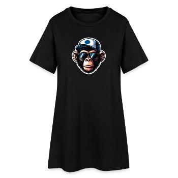 Affe Brille Cap - Frauen T-Shirt-Kleid - Schwarz - Vorne