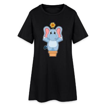 Elefant Blume - Frauen T-Shirt-Kleid - Schwarz - Vorne