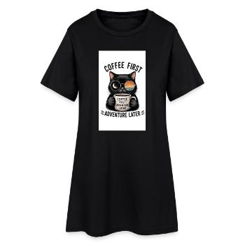 Café d’abord, aventure ensuite Cat - Robe T-shirt Femme - noir - Devant