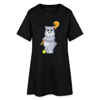 Hippopotamus Hockey sur gazon Stick - Robe T-shirt Femme - noir - Devant