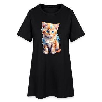 Cat with flowers - Women’s T-Shirt Dress - black - Front