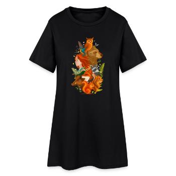 Mädchen mit Tiere – Harmonie von Mensch und Natur - Frauen T-Shirt-Kleid - Schwarz - Vorne