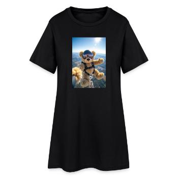 Bären-Fallschirmsprung-Abenteuer - Frauen T-Shirt-Kleid - Schwarz - Vorne