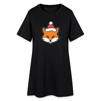 Fuchs im Weihnachtshut - Frauen T-Shirt-Kleid - Schwarz - Vorne