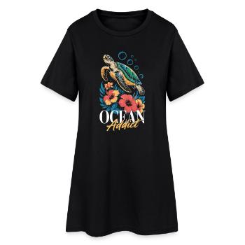 Meeresschildkröte Ozean Addict Design - Frauen T-Shirt-Kleid - Schwarz - Vorne