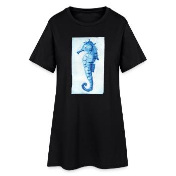 Seepferdchen Maritim - Druckvorlage handgeschnitzt - Frauen T-Shirt-Kleid - Schwarz - Vorne