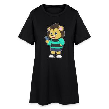 Löwe Smartphone - Frauen T-Shirt-Kleid - Schwarz - Vorne