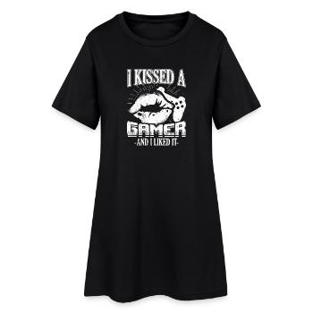 Funny Gamer Gaming Shirt Kissed A Gamer - Frauen T-Shirt-Kleid - Schwarz - Vorne
