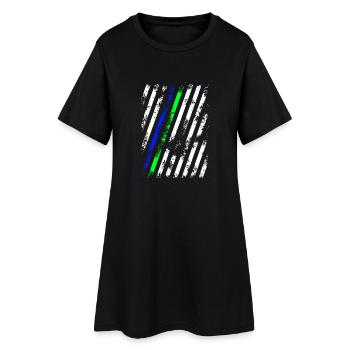 Stripes Weiß Blau Grün - Frauen T-Shirt-Kleid - Schwarz - Vorne
