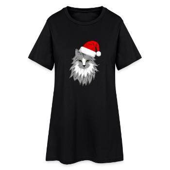 Graue Katze Weihnachten - Frauen T-Shirt-Kleid - Schwarz - Vorne