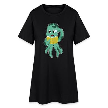 Krake Nerd Buch - Frauen T-Shirt-Kleid - Schwarz - Vorne