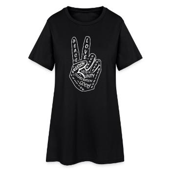 Paix, Amour, Paix. Signe de paix 2 doigts - Robe T-shirt Femme - noir - Devant