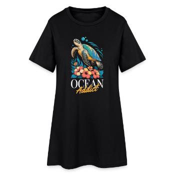 Meeresschildkröte Ozean Addict Design - Frauen T-Shirt-Kleid - Schwarz - Vorne