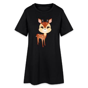 niedlicher kleiner Rehbock mit großem Geweih - Frauen T-Shirt-Kleid - Schwarz - Vorne