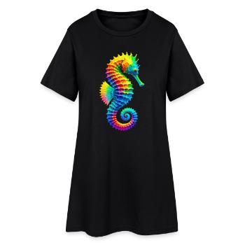 Seepferdchen - Frauen T-Shirt-Kleid - Schwarz - Vorne