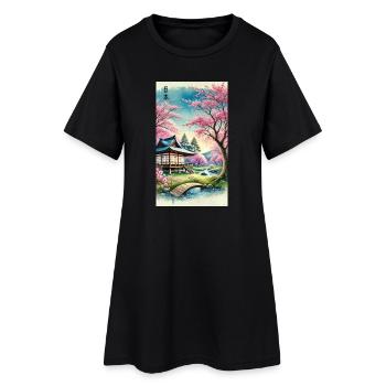 Japan church flowers otaku design - Women’s T-Shirt Dress - black - Front